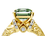 Yellow gold Fancy Green Asscher  Solitaire Filigree Engagement Ring with Halo and Prong Setting_20