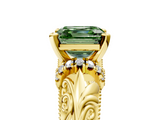 Yellow gold Fancy Green Asscher  Solitaire Filigree Engagement Ring with Halo and Prong Setting_21