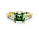 Yellow gold Fancy Green Asscher  Solitaire Floral Milgrain Engagement Ring_31