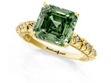 Yellow gold Fancy Green Asscher  Solitaire Floral Milgrain Engagement Ring_32