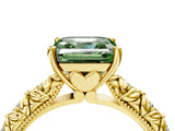 Yellow gold Fancy Green Asscher  Solitaire Floral Milgrain Engagement Ring_35