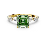 Yellow gold Fancy Green Asscher  Solitaire Marquise Side Stone Prong Setting Ring_17