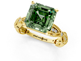 Yellow gold Fancy Green Asscher  Solitaire Milgrain Diamond Engagement Ring with Bezel and Marquise Band_1