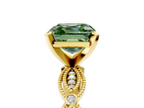 Yellow gold Fancy Green Asscher  Solitaire Milgrain Diamond Engagement Ring with Bezel and Marquise Band_5