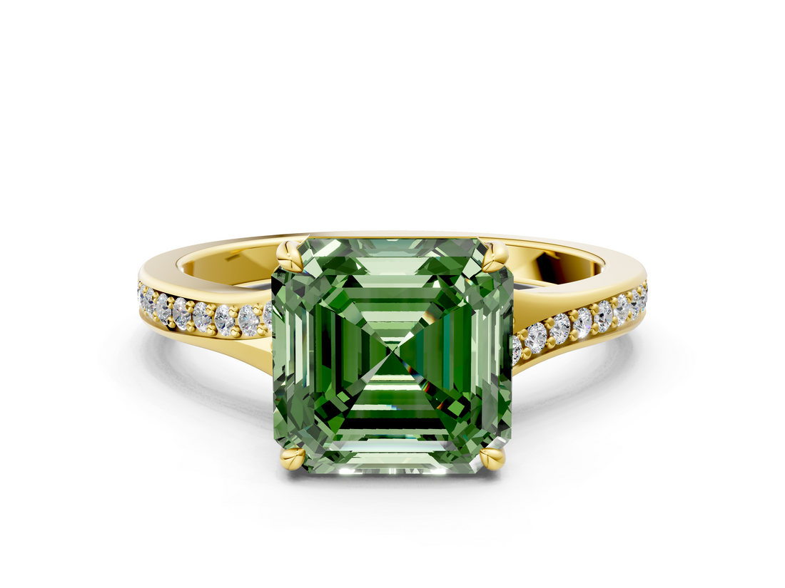 Yellow gold Fancy Green Asscher  Solitaire Pavé Band with Four-Prong Setting_17