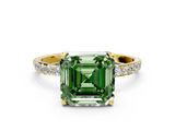 Yellow gold Fancy Green Asscher  Solitaire Pavé Diamond Engagement Ring with Four-Prong Setting