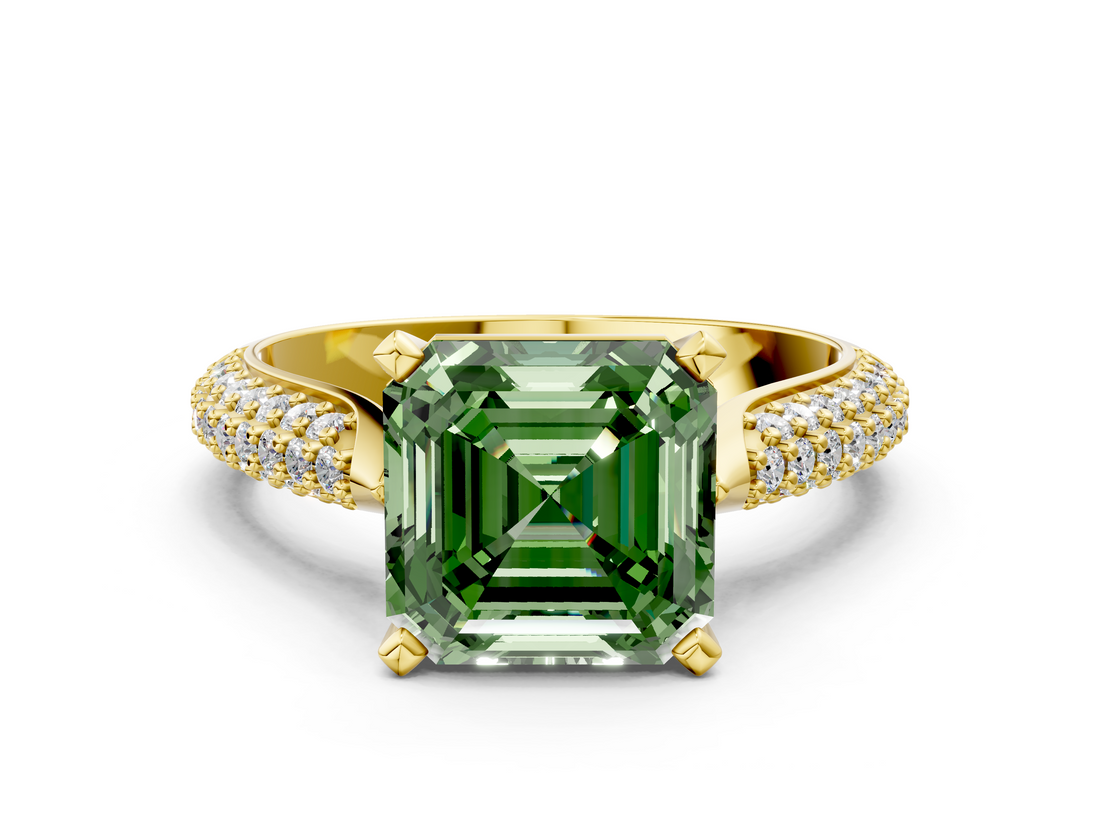 Yellow gold Fancy Green Asscher  Solitaire Pavé Diamond Engagement Ring with Four-Prong Setting_18