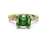 Yellow gold Fancy Green Asscher  Solitaire Pave Diamond Engagement Ring with Four-Prong Setting