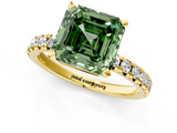 Yellow gold Fancy Green Asscher  Solitaire Pave Diamond Engagement Ring with Four-Prong Setting_1