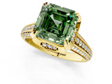 Yellow gold Fancy Green Asscher  Solitaire Pave Split Shank Ring with Four-Prong Setting_32