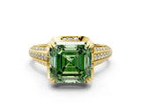 Yellow gold Fancy Green Asscher  Solitaire Pave Split Shank Ring with Four-Prong Setting_91