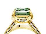 Yellow gold Fancy Green Asscher  Solitaire Pave Split Shank Ring with Four-Prong Setting_95