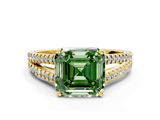 Yellow gold Fancy Green Asscher  Solitaire Split Shank Pavé Diamond Engagement Ring