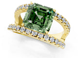 Yellow gold Fancy Green Asscher  Solitaire Split Shank Pave Diamond Ring_48