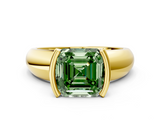 Yellow gold Fancy Green Asscher  Solitaire Tension Set Diamond Ring with Wide Band