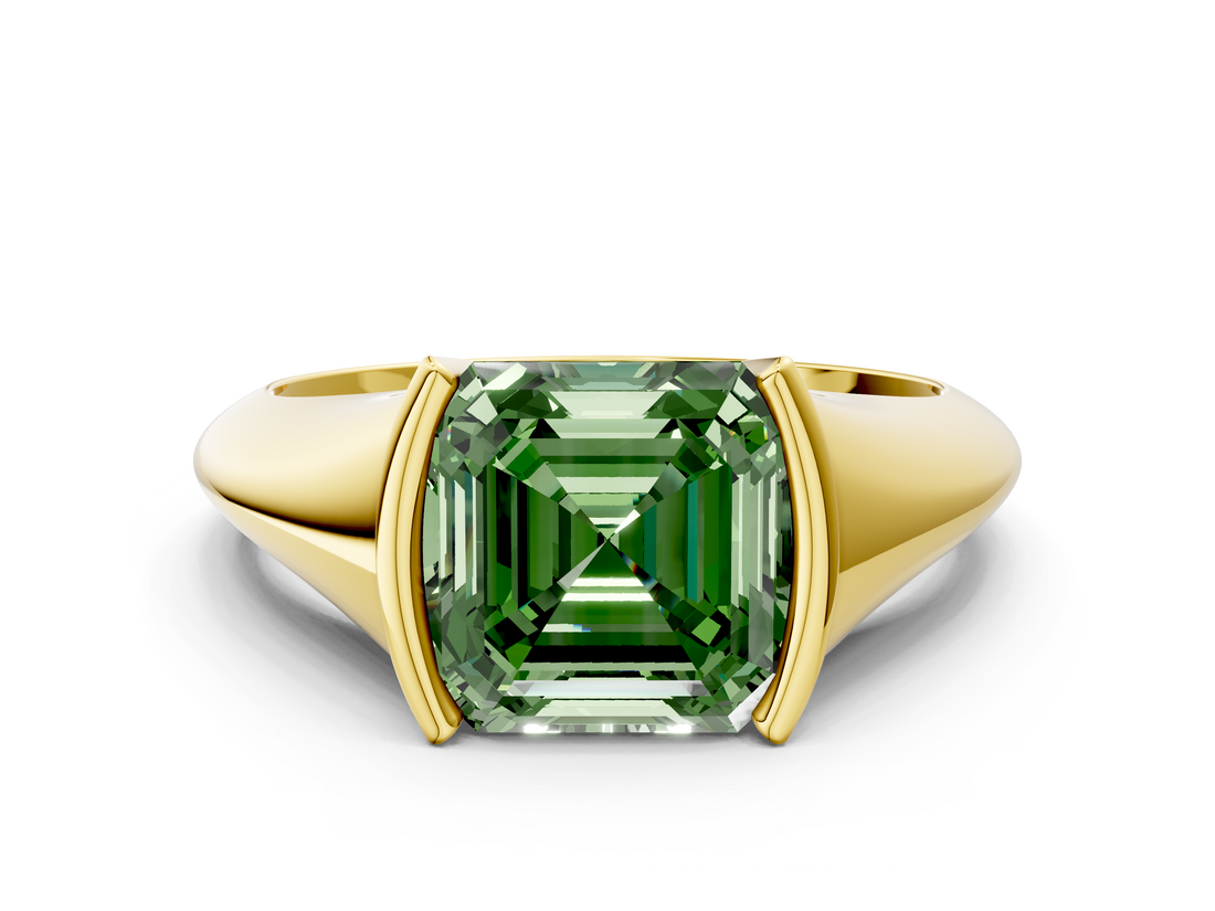 Yellow gold Fancy Green Asscher  Solitaire Tension Set Diamond Ring