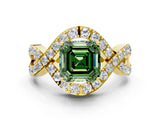 Yellow gold Fancy Green Asscher  Solitaire Twist Band Pavé Diamond Engagement Ring_15