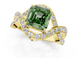 Yellow gold Fancy Green Asscher  Solitaire Twist Band Pavé Diamond Engagement Ring_16