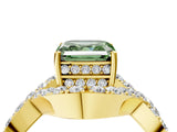 Yellow gold Fancy Green Asscher  Solitaire Twist Band Pavé Diamond Engagement Ring_19