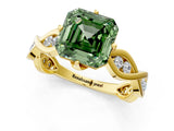 Yellow gold Fancy Green Asscher  Solitaire Twist Band with Leaf Prong Setting_27