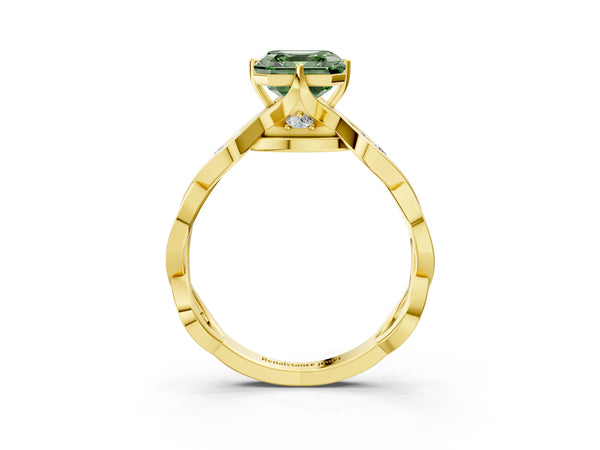 Yellow Gold Asscher Cut Accented Twist Engagement Ring Setting for Fancy Green Center