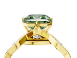 Yellow gold Fancy Green Asscher  Solitaire Twist Band with Leaf Prong Setting_30