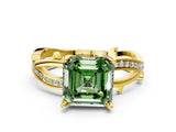 Yellow gold Fancy Green Asscher  Solitaire Twist Band with Pavé Accents and Four-Prong Setting_20