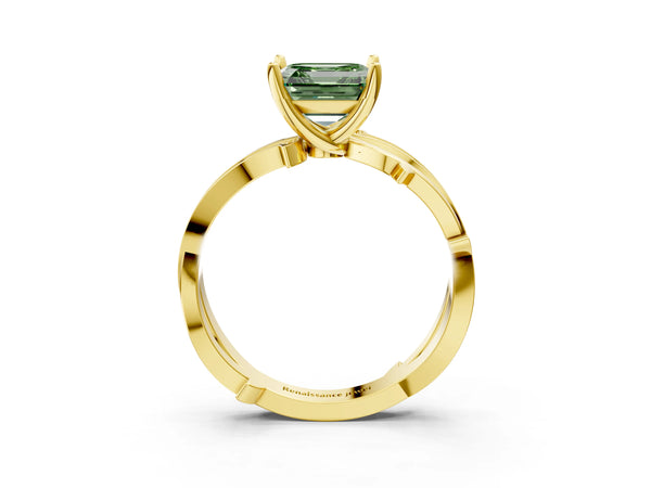 Yellow Gold Asscher Cut Crossover Twist Pave Engagement Ring Setting for Fancy Green Center