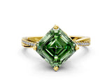 Yellow gold Fancy Green Asscher  Solitaire Twist Band with Pavé Diamonds and Four-Prong Setting_97