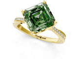 Yellow gold Fancy Green Asscher  Solitaire Twist Band with Pavé Diamonds and Four-Prong Setting_98