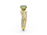 Yellow gold Fancy Green Asscher  Solitaire Twist Band with Pavé Setting and Four-Prong Setting_2