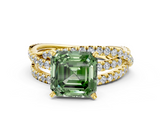 Yellow gold Fancy Green Asscher  Solitaire Twist Band with Pavé Setting and Four-Prong Setting
