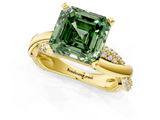 Yellow gold Fancy Green Asscher  Solitaire Twist Band with Pave Prong Setting_18