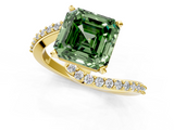 Yellow gold Fancy Green Asscher  Solitaire Twist Band with Pave Set Diamonds and Four-Prong Setting_1