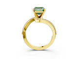 Yellow gold Fancy Green Asscher  Solitaire Twist Band with Pave Set Diamonds and Four-Prong Setting_3