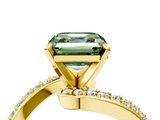 Yellow gold Fancy Green Asscher  Solitaire Twist Band with Pave Set Diamonds and Four-Prong Setting_4