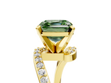 Yellow gold Fancy Green Asscher  Solitaire Twist Band with Pave Set Diamonds and Four-Prong Setting_5