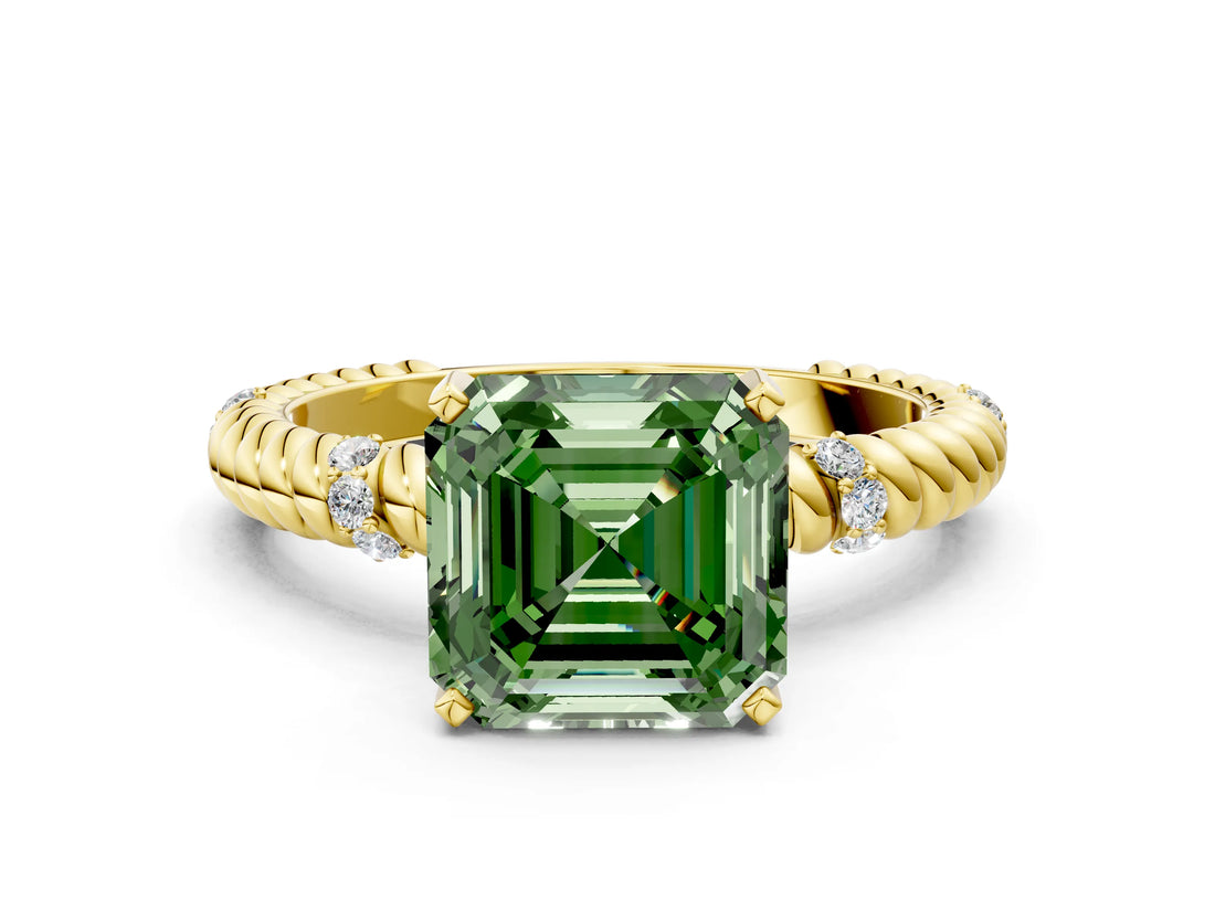 Yellow gold Fancy Green Asscher  Solitaire Twisted Band Prong Set Engagement Ring_63