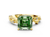 Yellow gold Fancy Green Asscher  Solitaire Twisted Band Prong Setting Ring