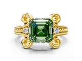 Yellow gold Fancy Green Asscher  Solitaire Twisted Band Scroll Prong Ring_3