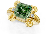 Yellow gold Fancy Green Asscher  Solitaire Twisted Band Scroll Prong Ring_4