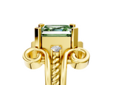 Yellow gold Fancy Green Asscher  Solitaire Twisted Band Scroll Prong Ring_8