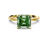 Yellow gold Fancy Green Asscher  Solitaire Twisted Band with Bead Prong Setting_46