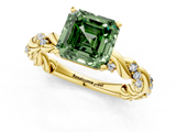 Yellow gold Fancy Green Asscher  Solitaire Twisted Band with Pavé Accents and Four-Prong Setting_1