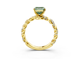Yellow gold Fancy Green Asscher  Solitaire Twisted Band with Pavé Accents and Four-Prong Setting_3