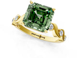 Yellow gold Fancy Green Asscher  Solitaire Twisted Band with Prong Setting 1