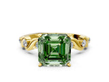 Yellow gold Fancy Green Asscher  Solitaire Twisted Band with Prong Setting