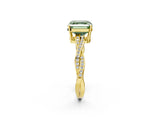 Yellow gold Fancy Green Asscher  Solitaire Twisted Pave Diamond Ring with Four-Prong Setting_14