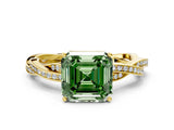 Yellow gold Fancy Green Asscher  Solitaire Twisted Pave Diamond Ring with Four-Prong Setting_92