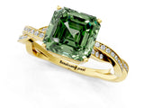 Yellow gold Fancy Green Asscher  Solitaire Twisted Pave Diamond Ring with Four-Prong Setting_93